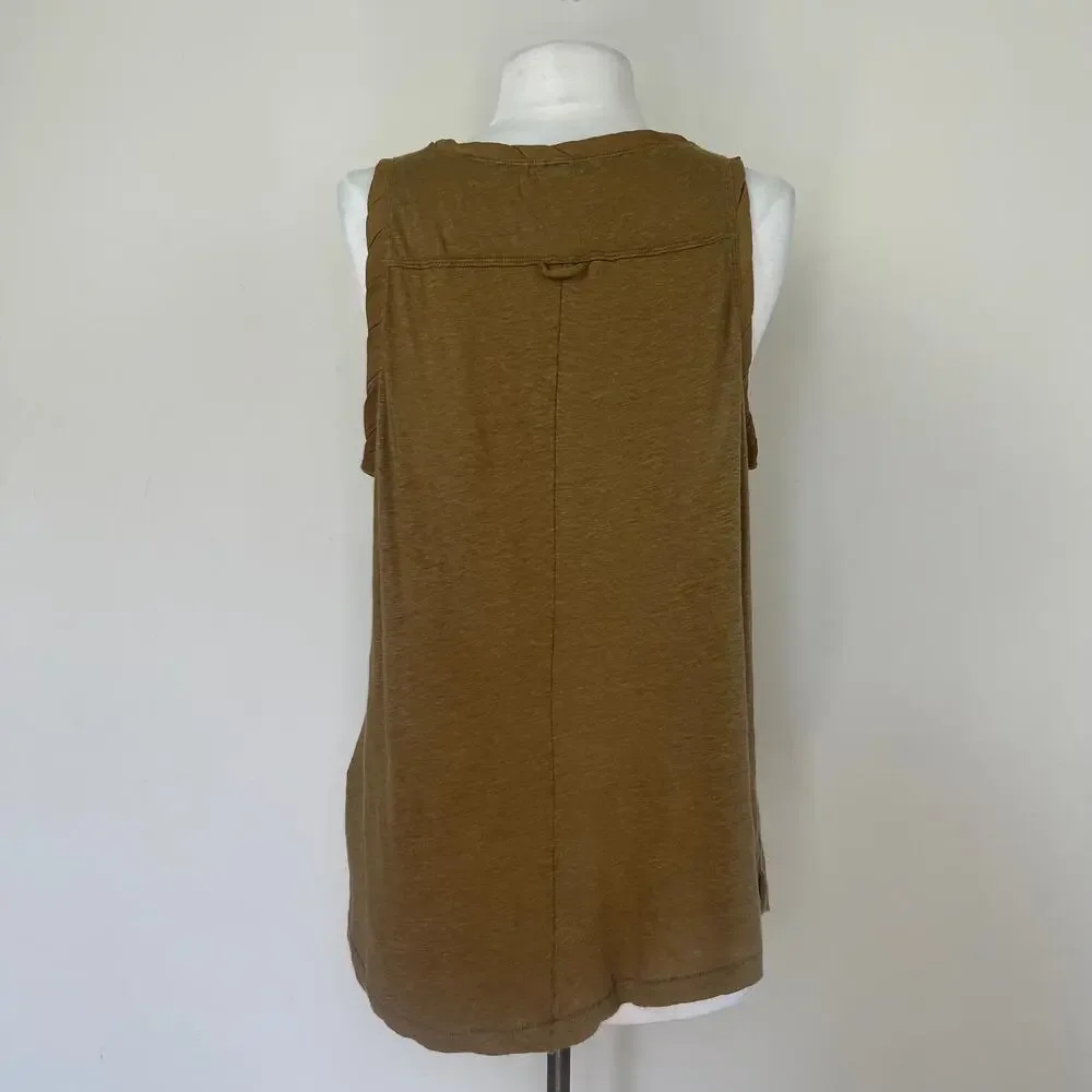 Free People traveler tank top moss green Henley linen sleeveless buttons size s